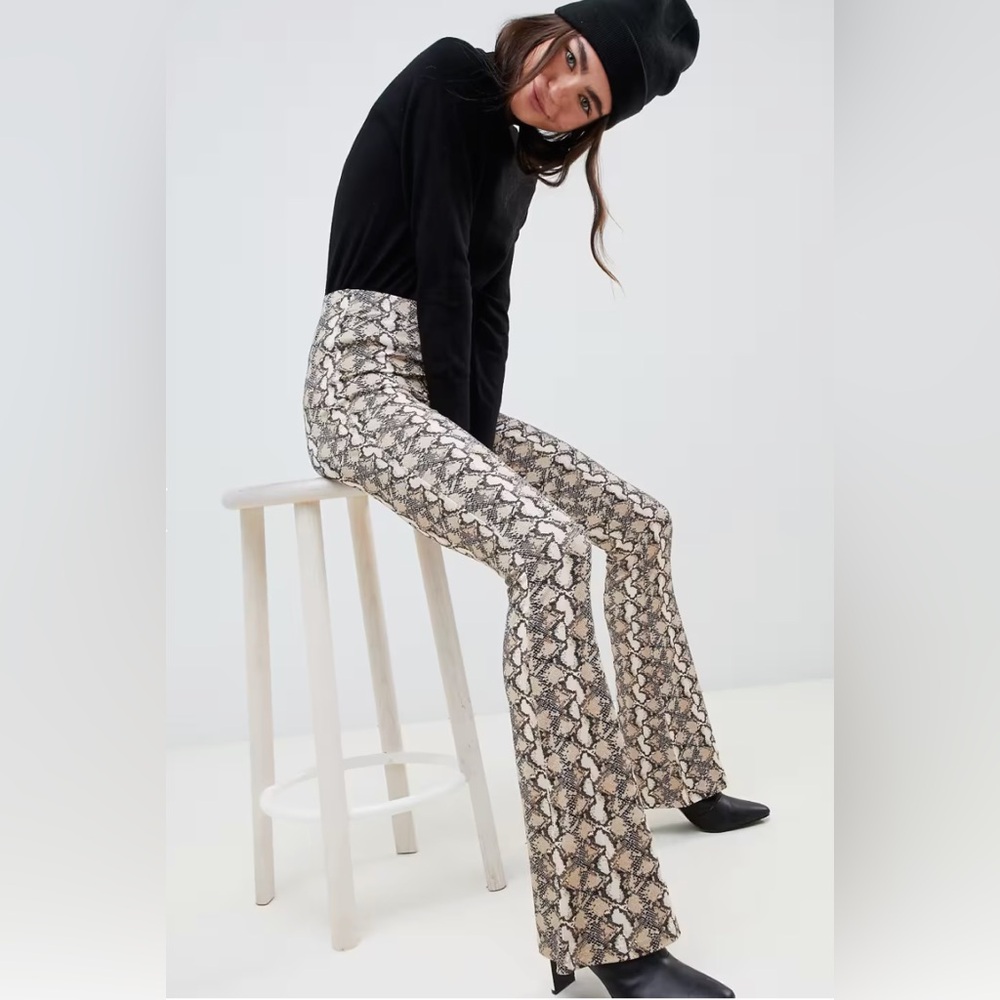 ASOS DESIGN Snake Print Flare Trousers